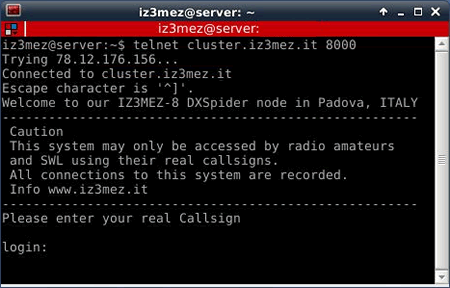 Login DX Cluster dxspider
