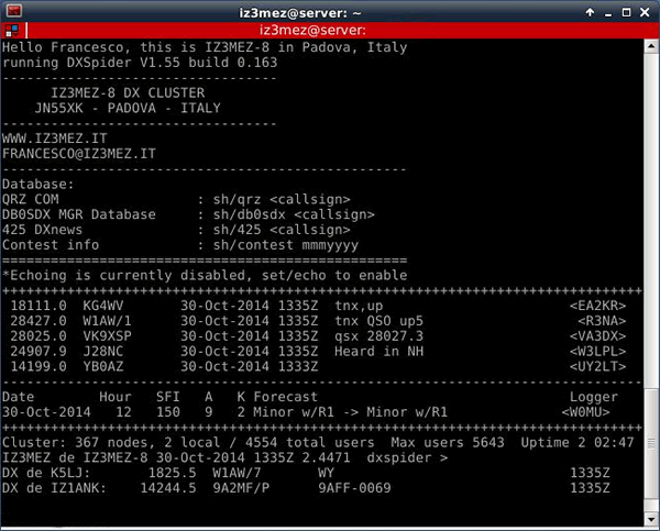DX Cluster spot accesso dxcluster